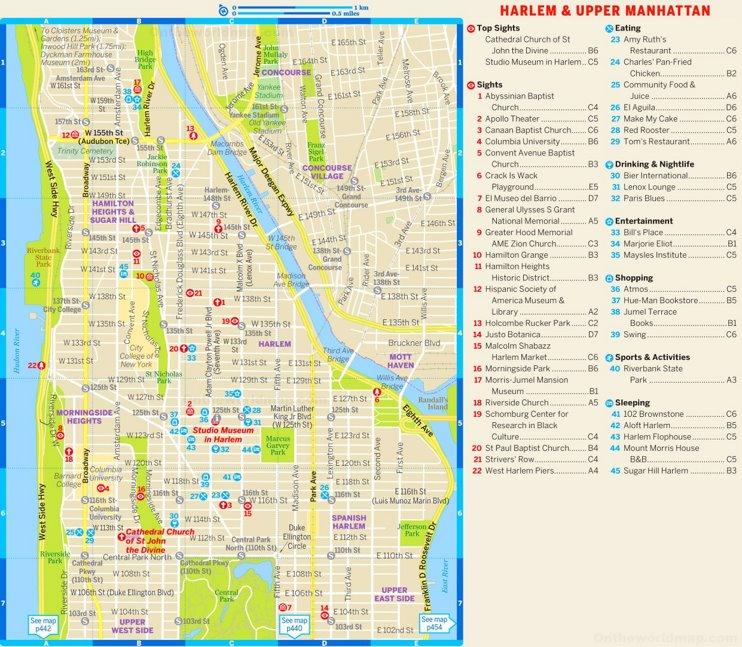 Harlem and Upper Manhattan Tourist Map