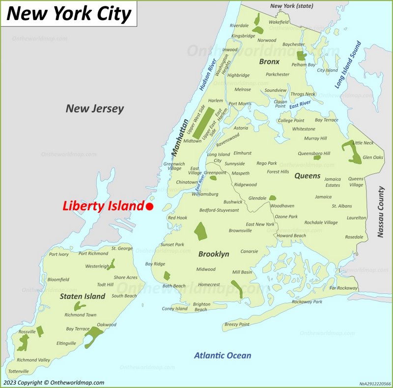 Liberty Island Location On The New York City Map