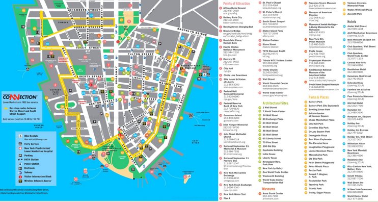 Lower Manhattan hotels and sightseeings map