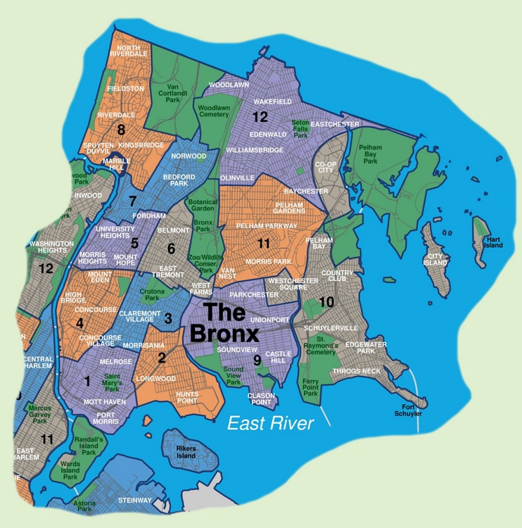 Map of Bronx neighborhoods