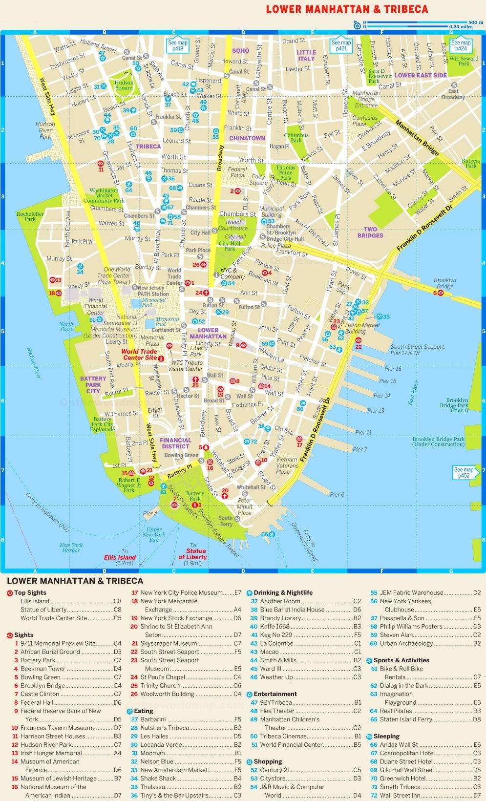 Tribeca New York Map Map Of Lower Manhattan And Tribeca