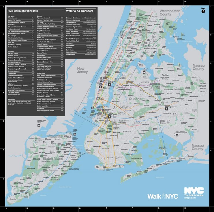 New York City Neighborhoods and Main Attractions Map