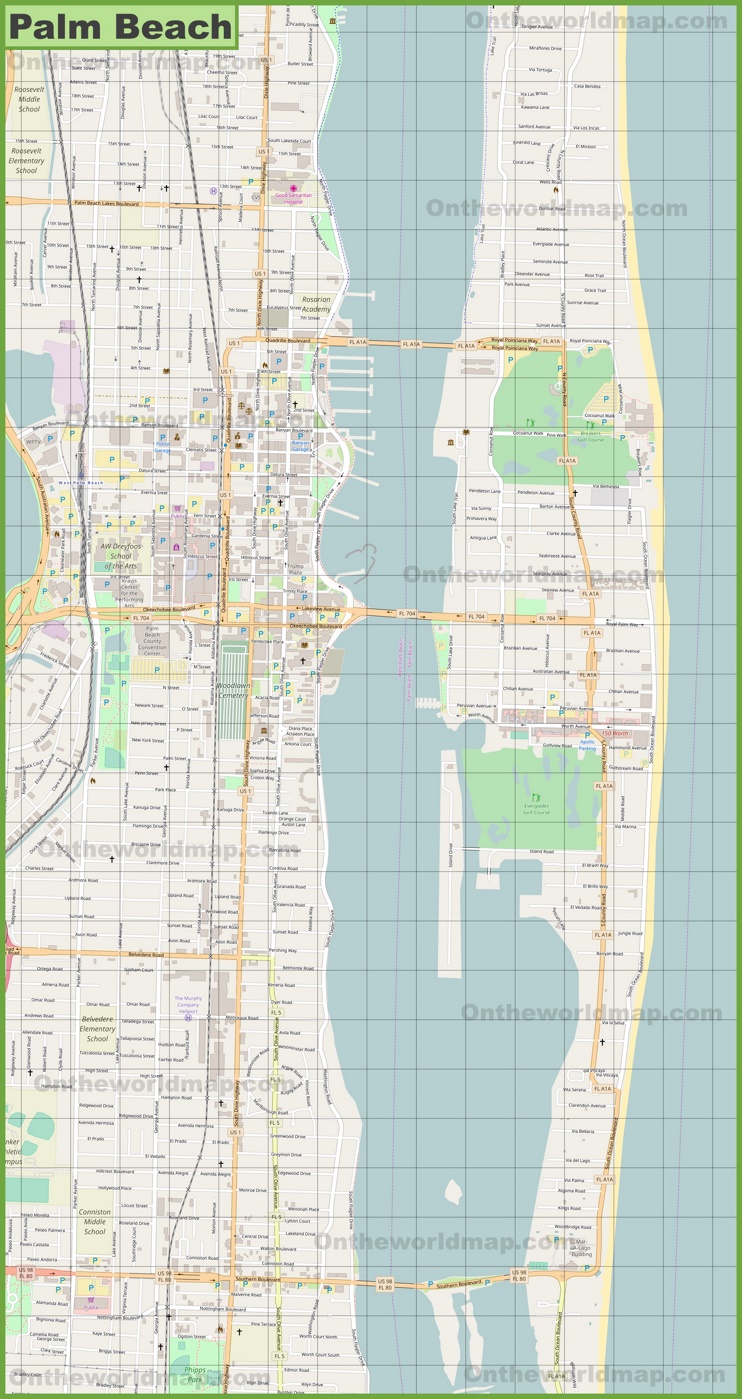 large detailed map of palm beach