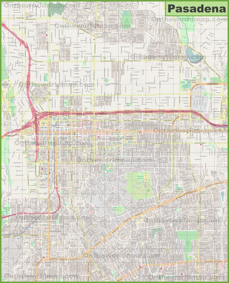 Large detailed map of Pasadena