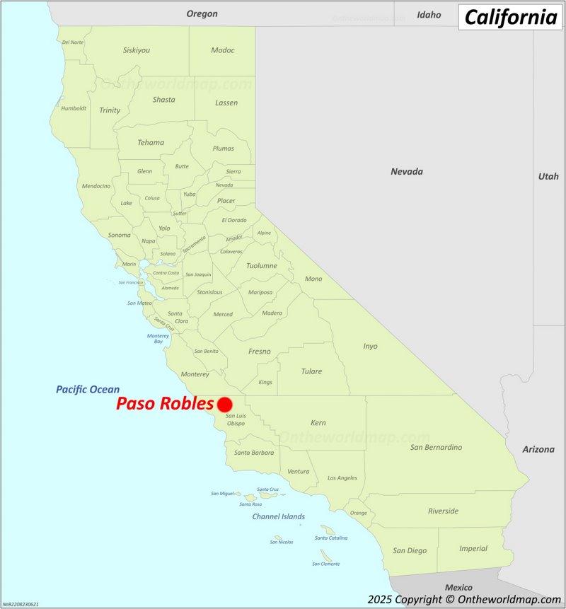 Paso Robles Location On The California Map