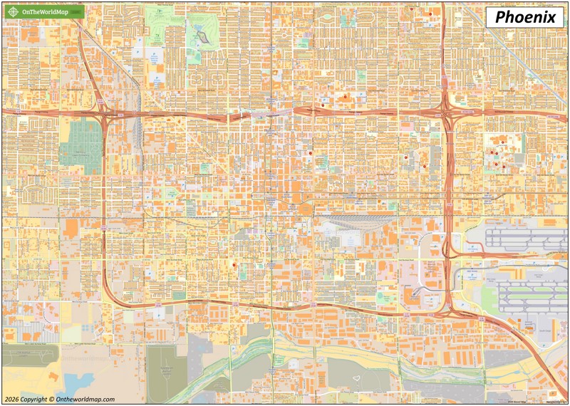 Large detailed street map of Phoenix