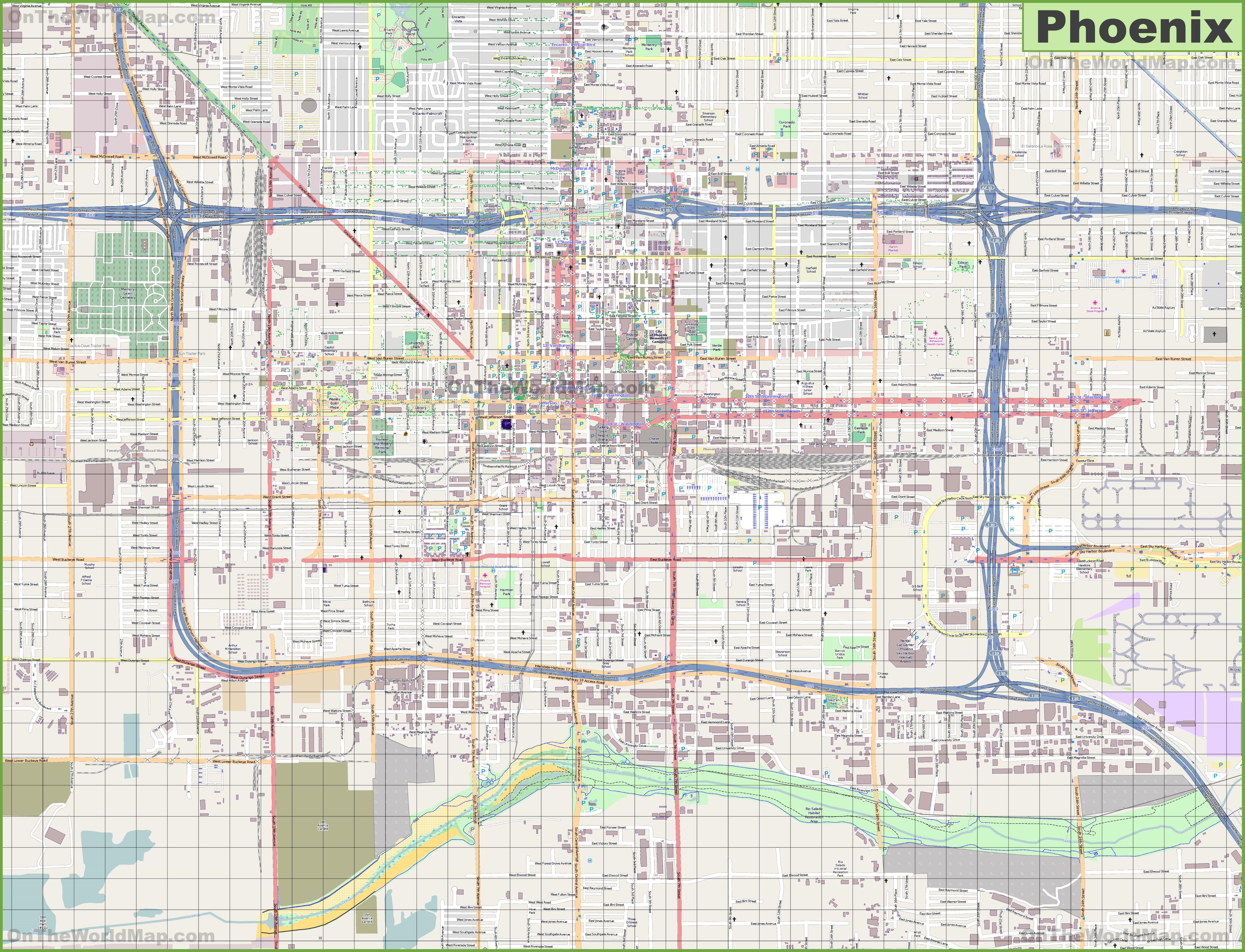 Show Me A Map Of Phoenix Large Detailed Street Map Of Phoenix