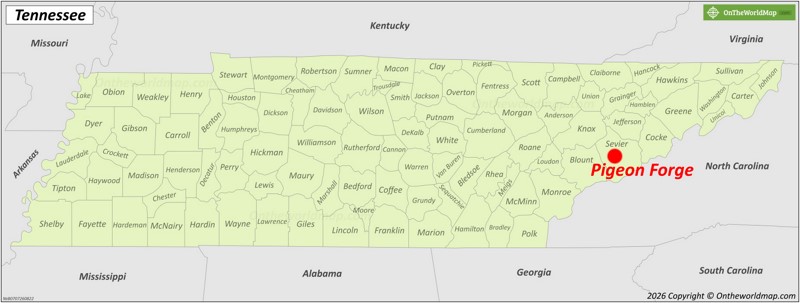 Pigeon Forge Location On The Tennessee Map