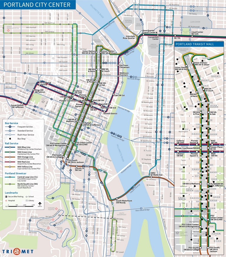 Portland city center transport map