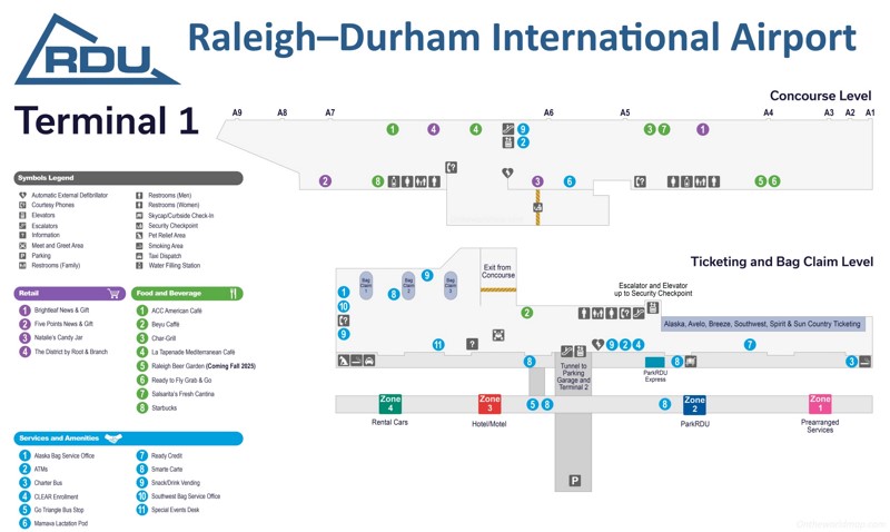 Raleigh–Durham International Airport Terminal 1 Map