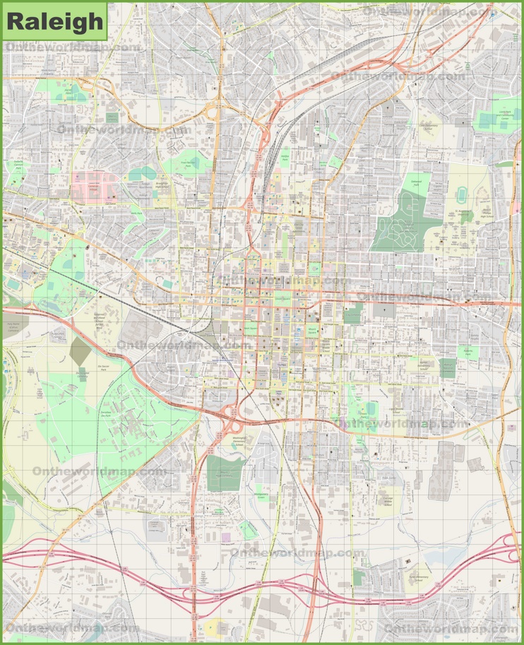 Large detailed map of Raleigh