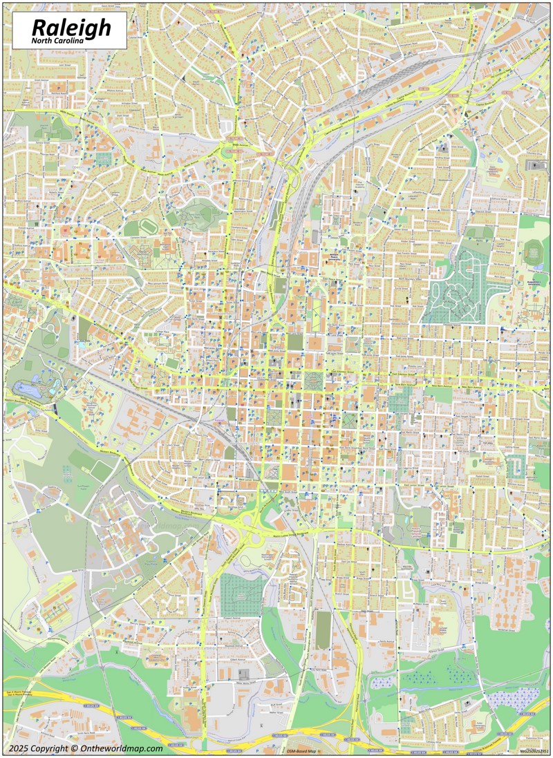 Large detailed map of Raleigh