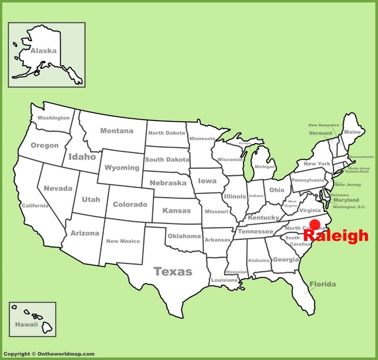Raleigh location on the U.S. Map