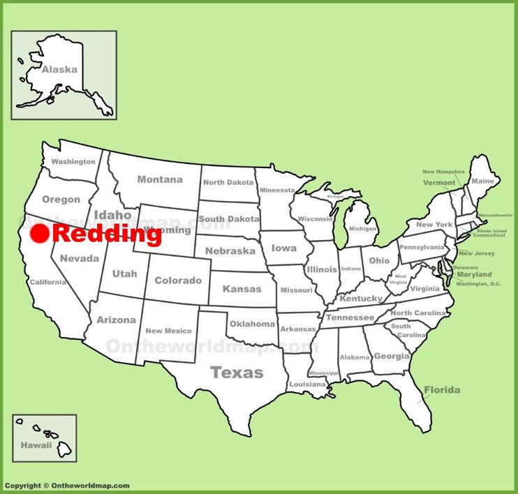 Redding location on the U.S. Map