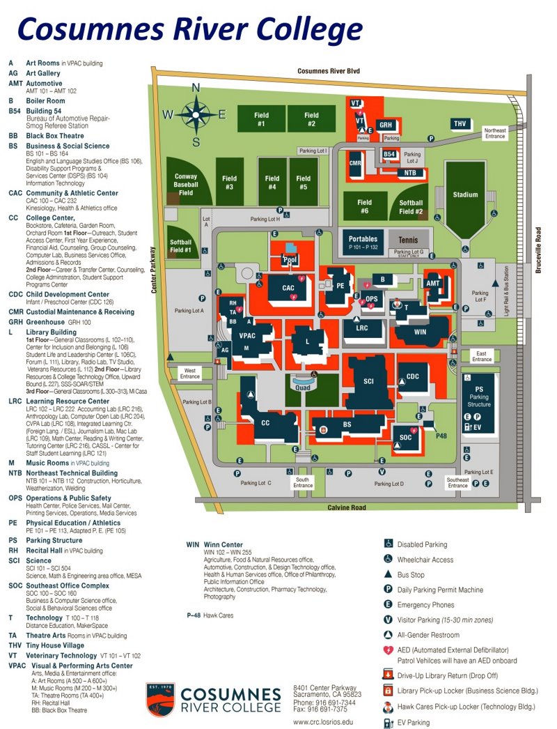 Cosumnes River College Campus Map - CRC - Ontheworldmap.com