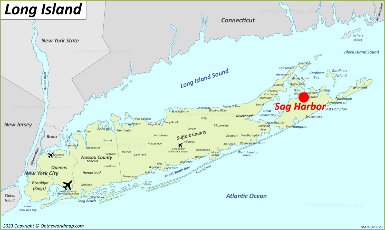 Sag Harbor Map The Hamptons, Long Island, New York, U.S. Detailed