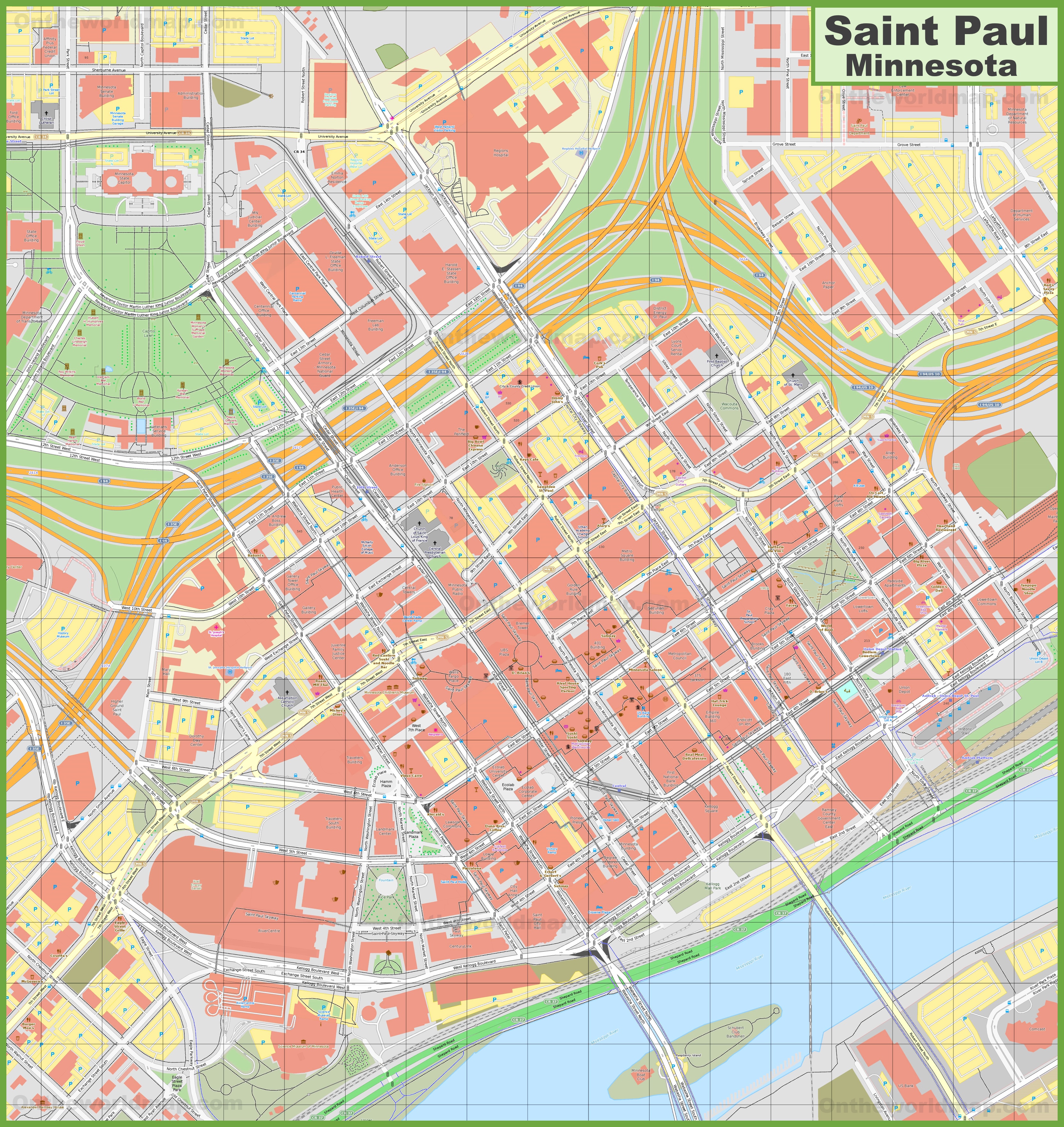 Saint Paul Minnesota Printable Map Excerpt. This Vector Streetmap
