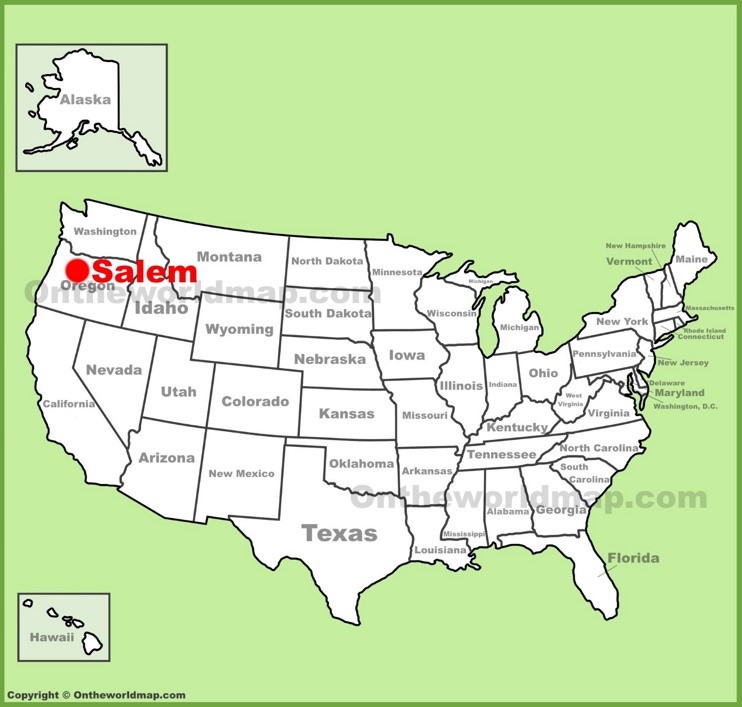 Salem location on the U.S. Map