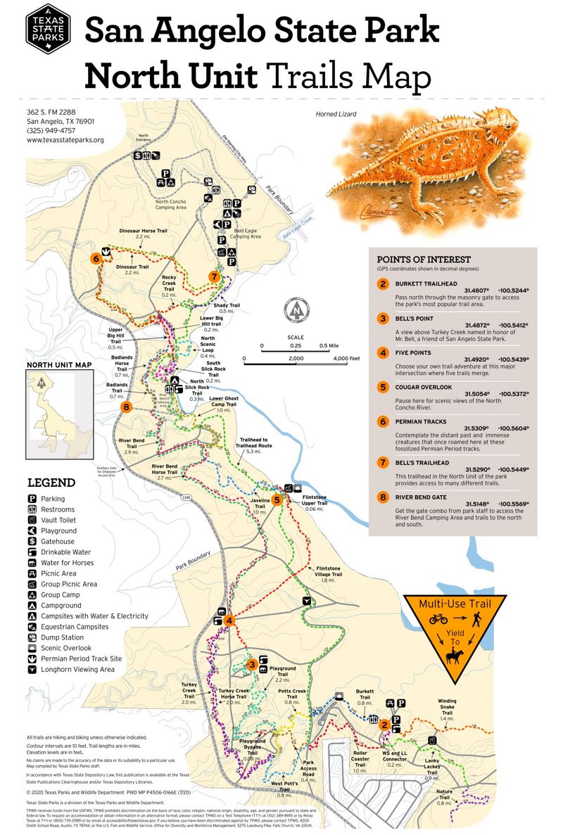 San Angelo State Park North Unit Trails Map