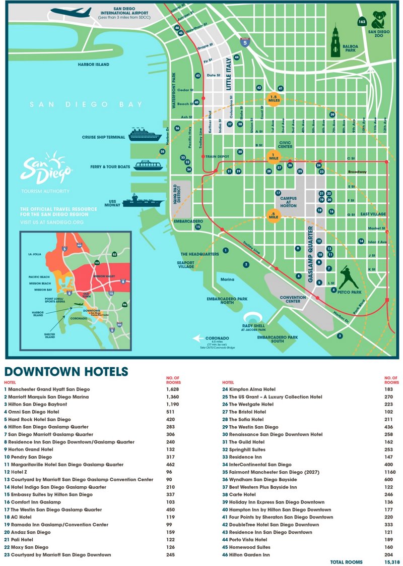 Map of Hotels in Downtown San Diego