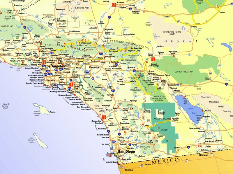 Los Angeles - San Diego Area Tourist Map
