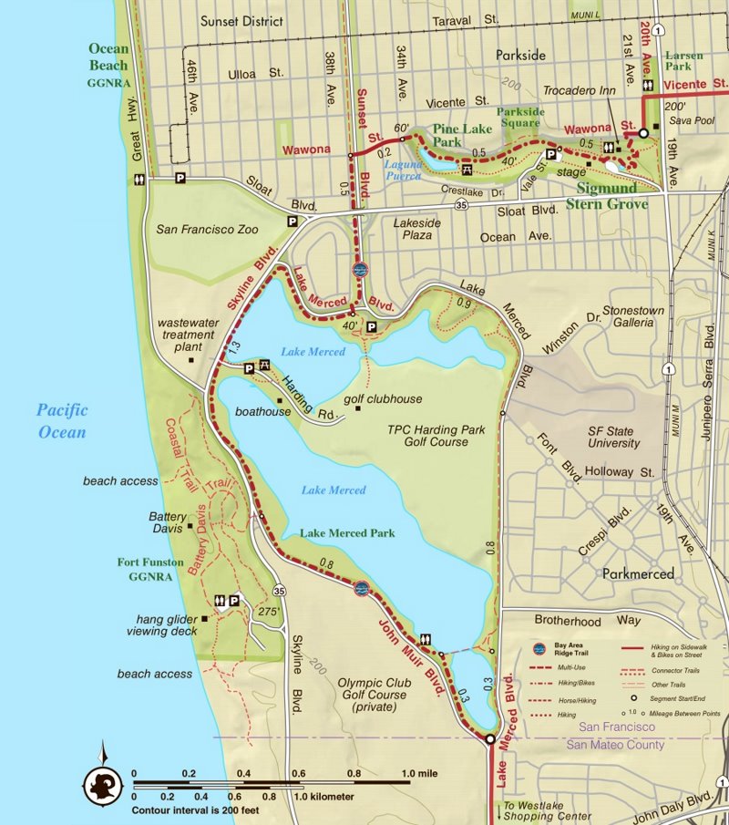 Lake Merced Hiking Map