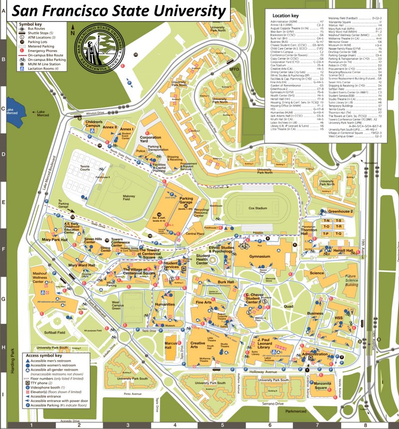 SFSU Campus Map - San Francisco State University - Ontheworldmap.com