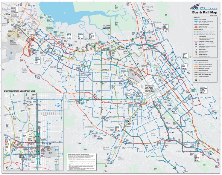 San Jose bus and rail map