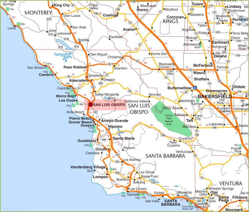 San Luis Obispo Area Road Map