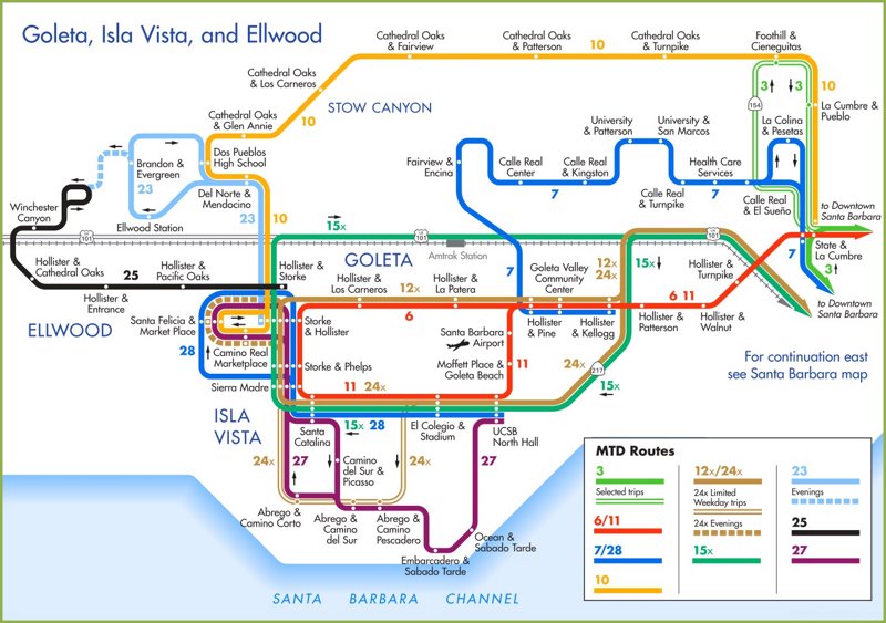 Goleta, Isla Vista, and Ellwood MTD Bus Map