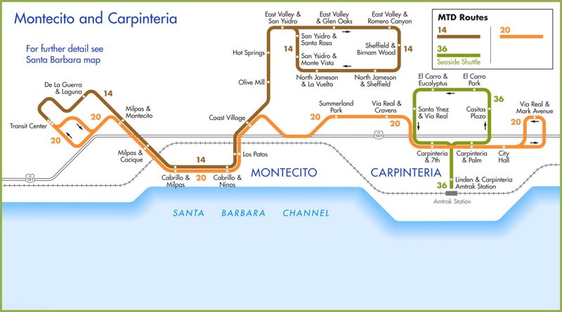Montecito and Carpinteria MTD Bus Map