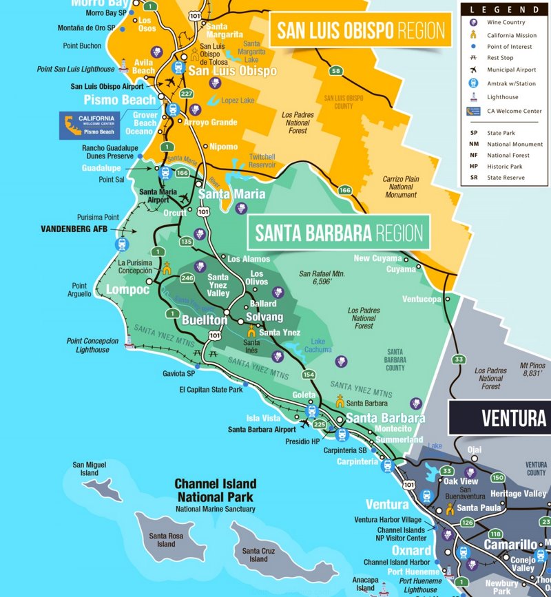 Santa Barbara Area Tourist Attractions Map - Ontheworldmap.com