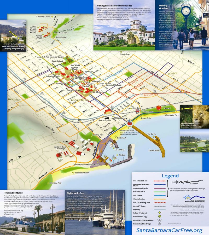 Santa Barbara Transport and Tourist Attractions Map