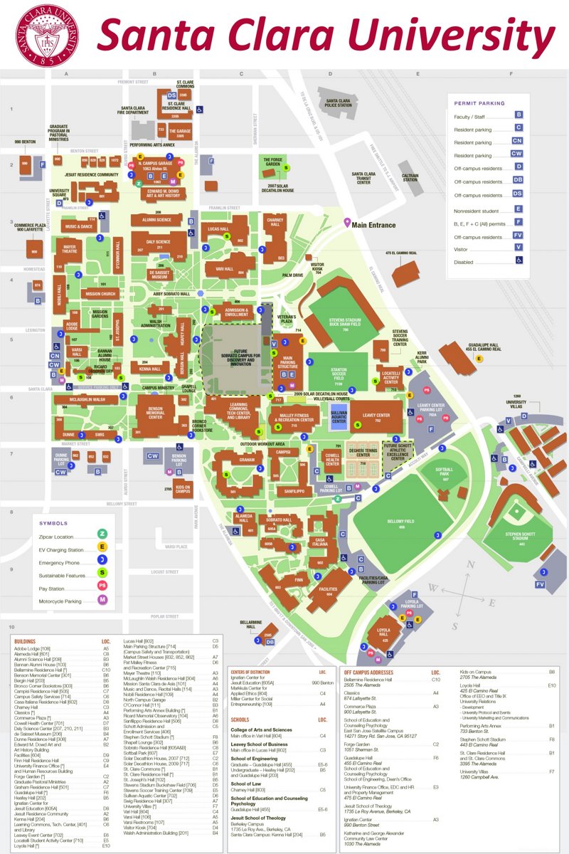 Santa Clara University Campus Map - Ontheworldmap.com