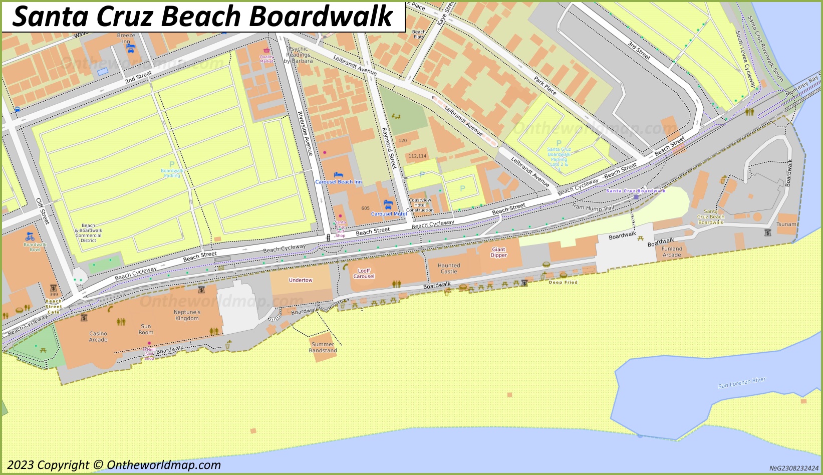 Santa Cruz Beach Boardwalk Map | California - Ontheworldmap.com