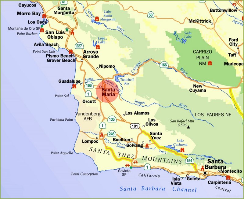 Santa Maria Area Tourist Map Ontheworldmap
