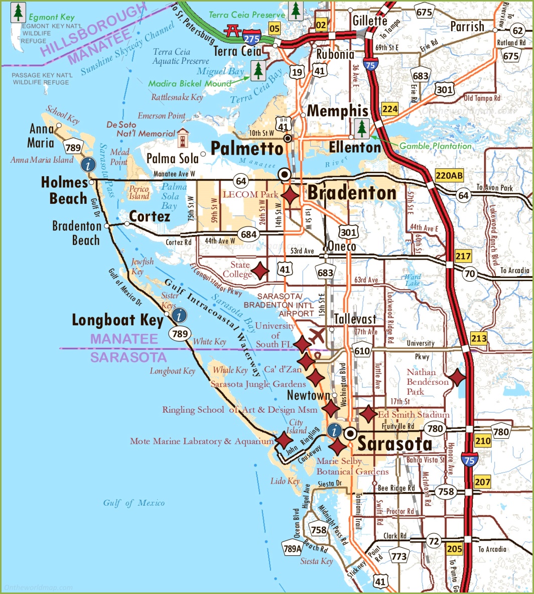 Map of Sarasota and Bradenton - Ontheworldmap.com