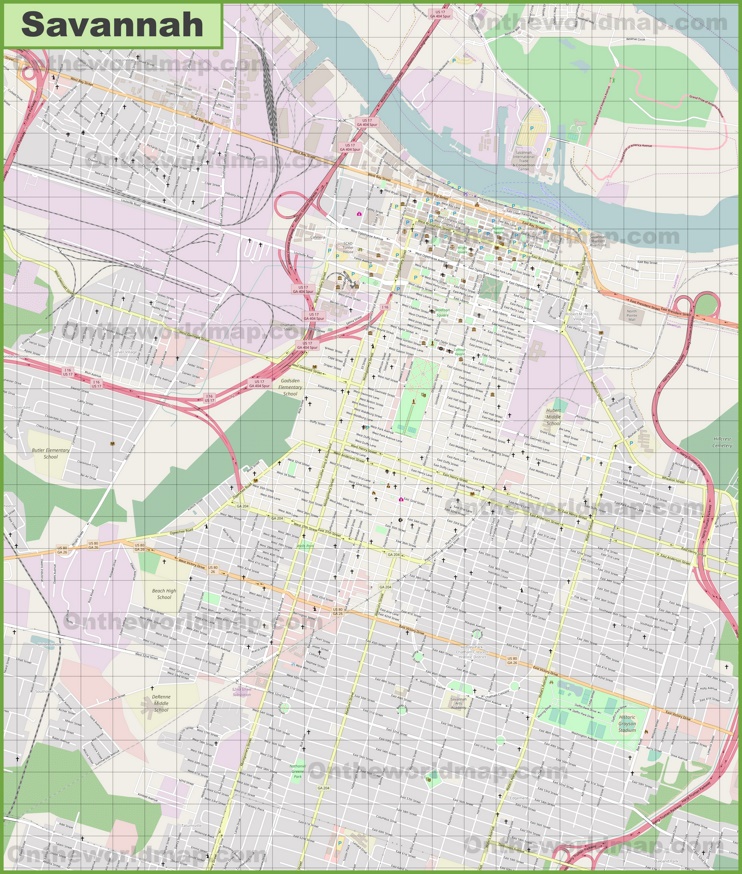 Large detailed map of Savannah Ontheworldmap com
