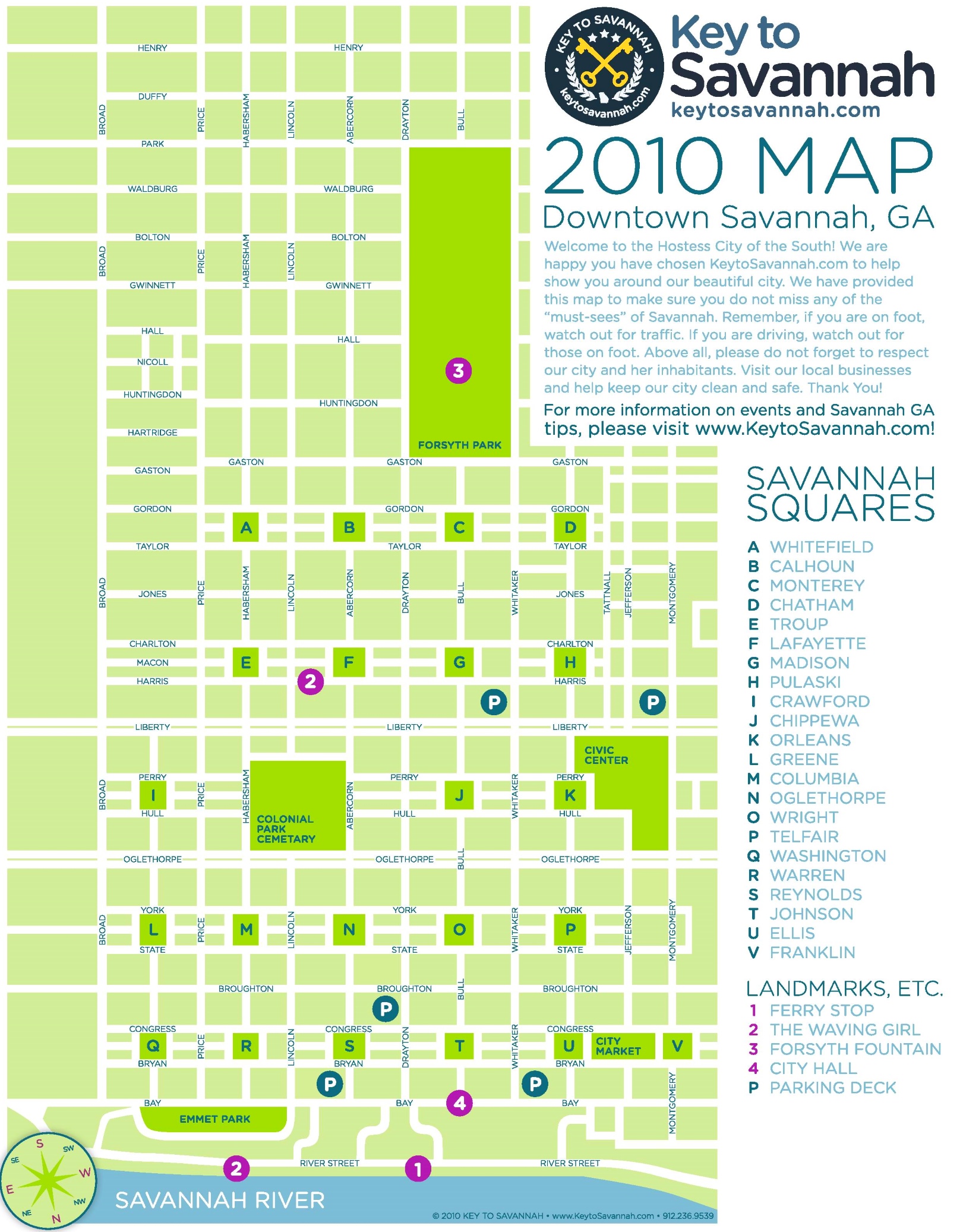 Savannah downtown map Ontheworldmap com