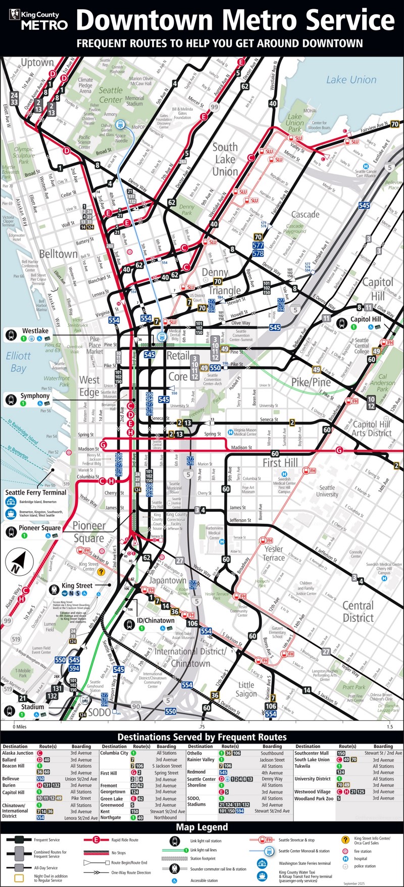 Downtown Seattle Metro Public Transport Map