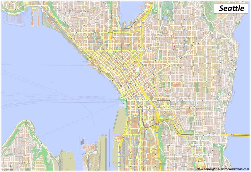 Large detailed street map of Seattle