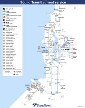 Seattle express bus, rail and light rail map