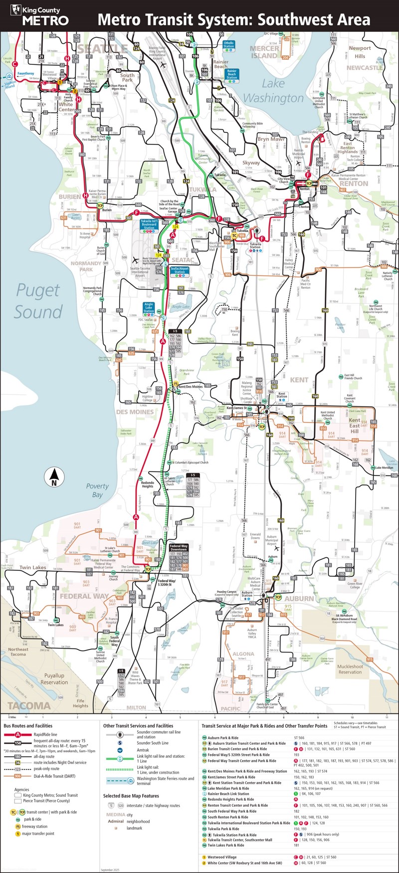 King County Metro Transit System Southwest Area Map