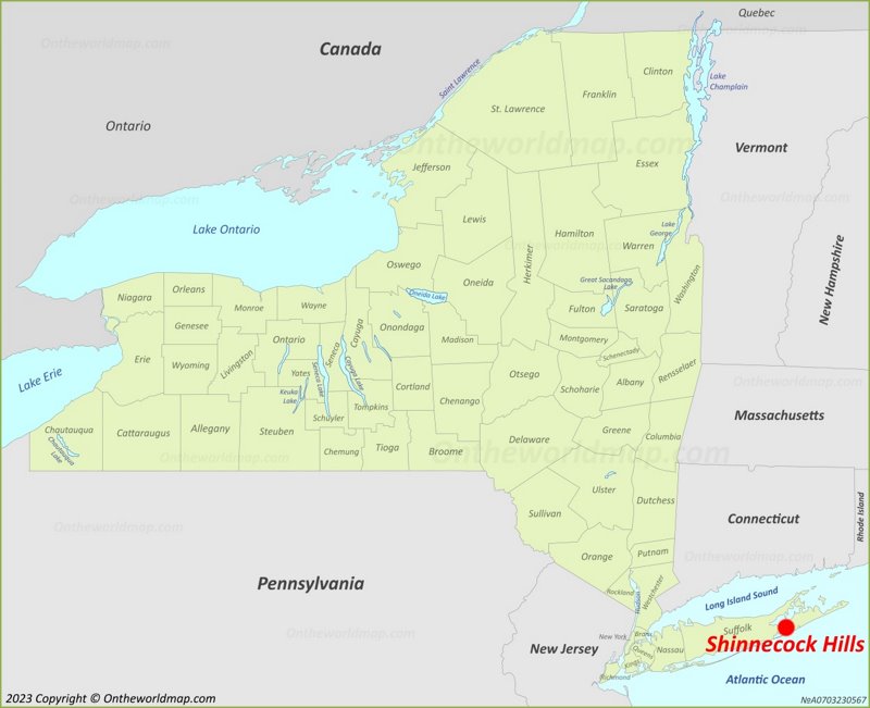 Shinnecock Hills Location On The New York State Map