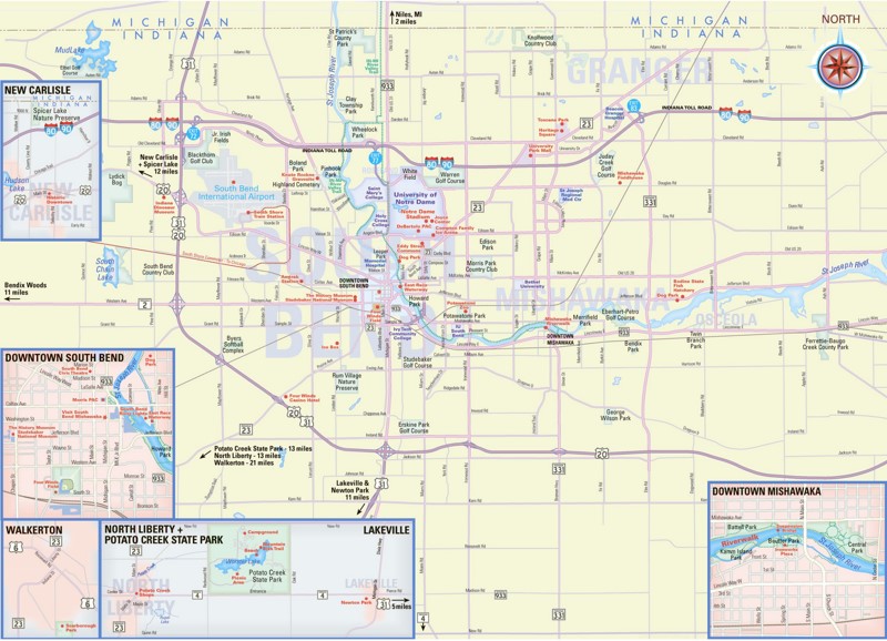 South Bend–Mishawaka Area Tourist Map