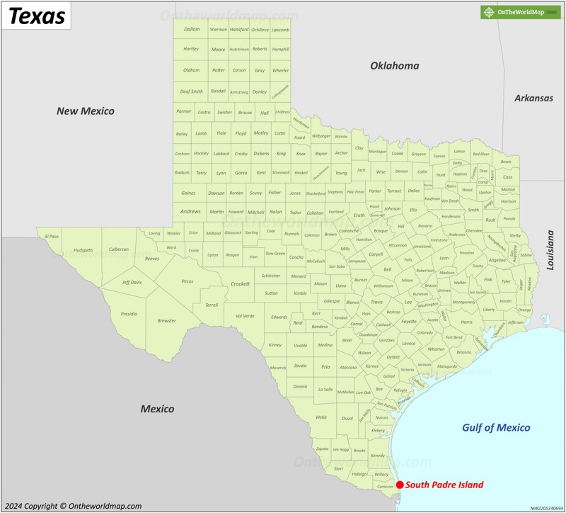 South Padre Island Location On The Texas Map