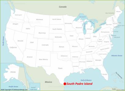 South Padre Island Location on the USA Map