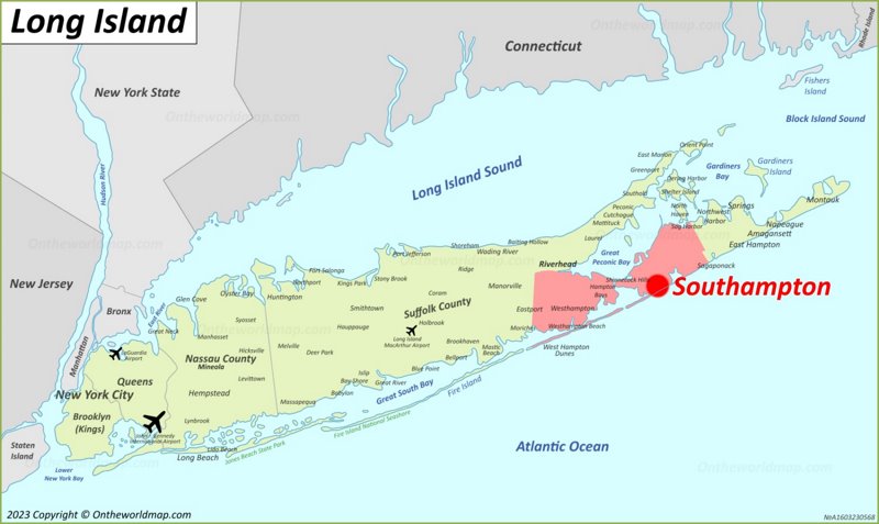 Southampton Location On The Long Island Map