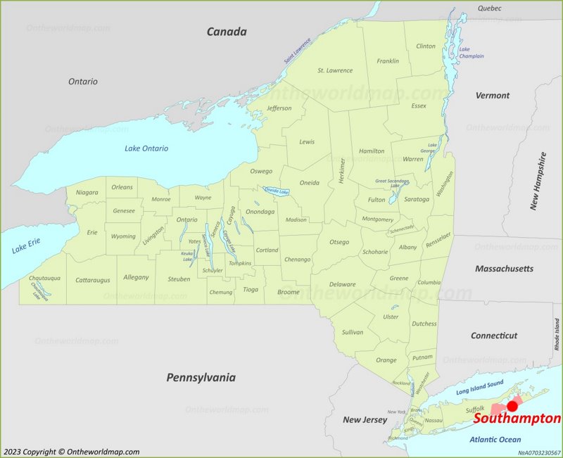 Southampton Location On The New York State Map