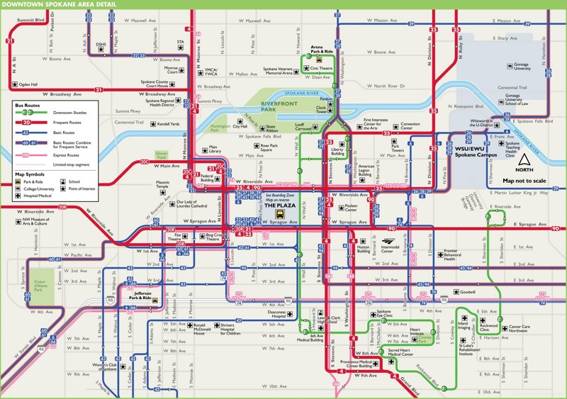 Downtown Spokane Transport Map